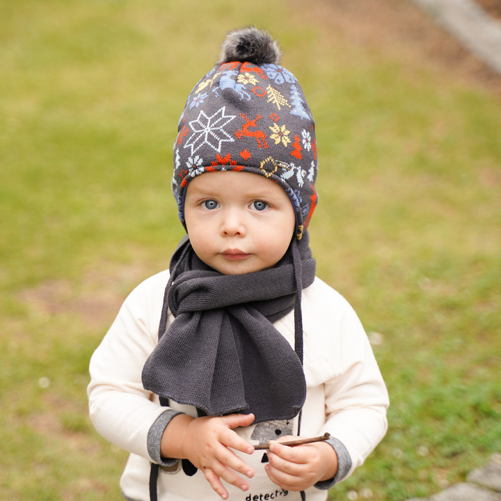 Winterset Jungen: Mütze und Schal Grau Remek