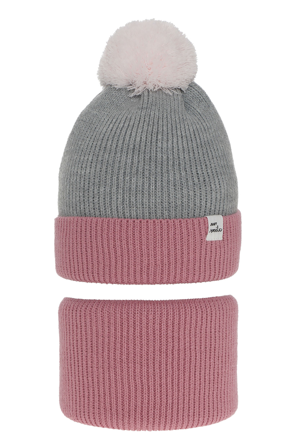 Winterset Mädchen: Mütze und Schlauchschal mit Bommel Rosa Rosalin