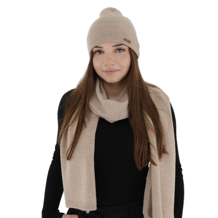 Winterschal Damen, Winter, beige, 100% Merinowolle, Elonia