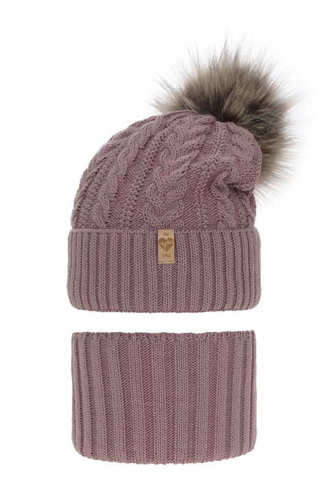 Winterset Mädchen: Mütze und Schlauchschal mit Bommel Rosa Yoshi