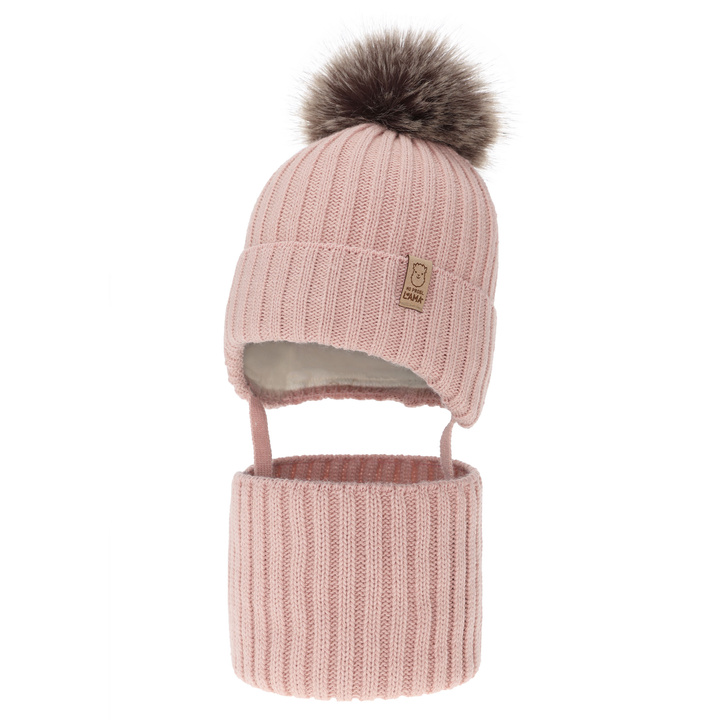 Winterset für Mädchen: Mütze und Schlauchschal, mit Bommel, Rosa Abigail