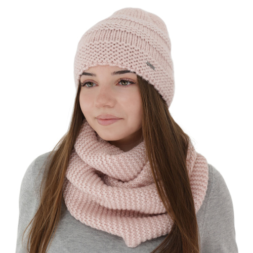 Winterset Damen: Mütze und Schlauchschal, rosa, mit Merinowolle, Driva