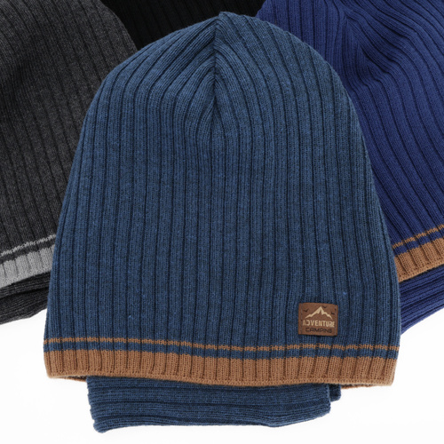 Herbst und Frühlingsset Jungen: Mütze und Schlauchschal, blau, mit Baumwolle, Eirik