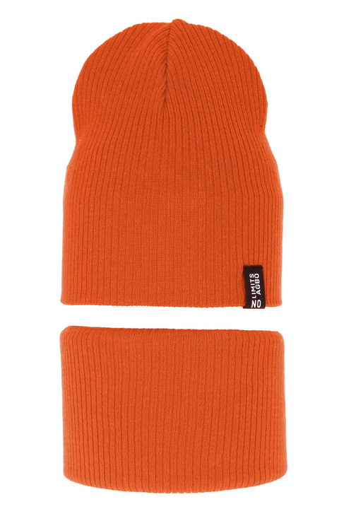 Herbst/ Frühjahrsset für Kinder: Mütze und Schlauchschal, mit Baumwolle, Orange Tunis