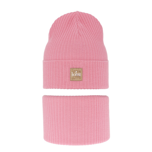 Herbst und Frühlingsset Mädchen: Mütze und Schlauchschal, mit Baumwolle, Rosa Furora