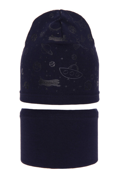 Herbst und Frühlingsset Jungen: Mütze und Schlauchschal Navy Blau Kosmos