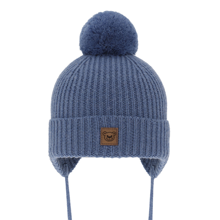 Wintermütze Jungen 100% extrafeine Merinowolle, gefüttert mit Wollfleece Blau Tofik