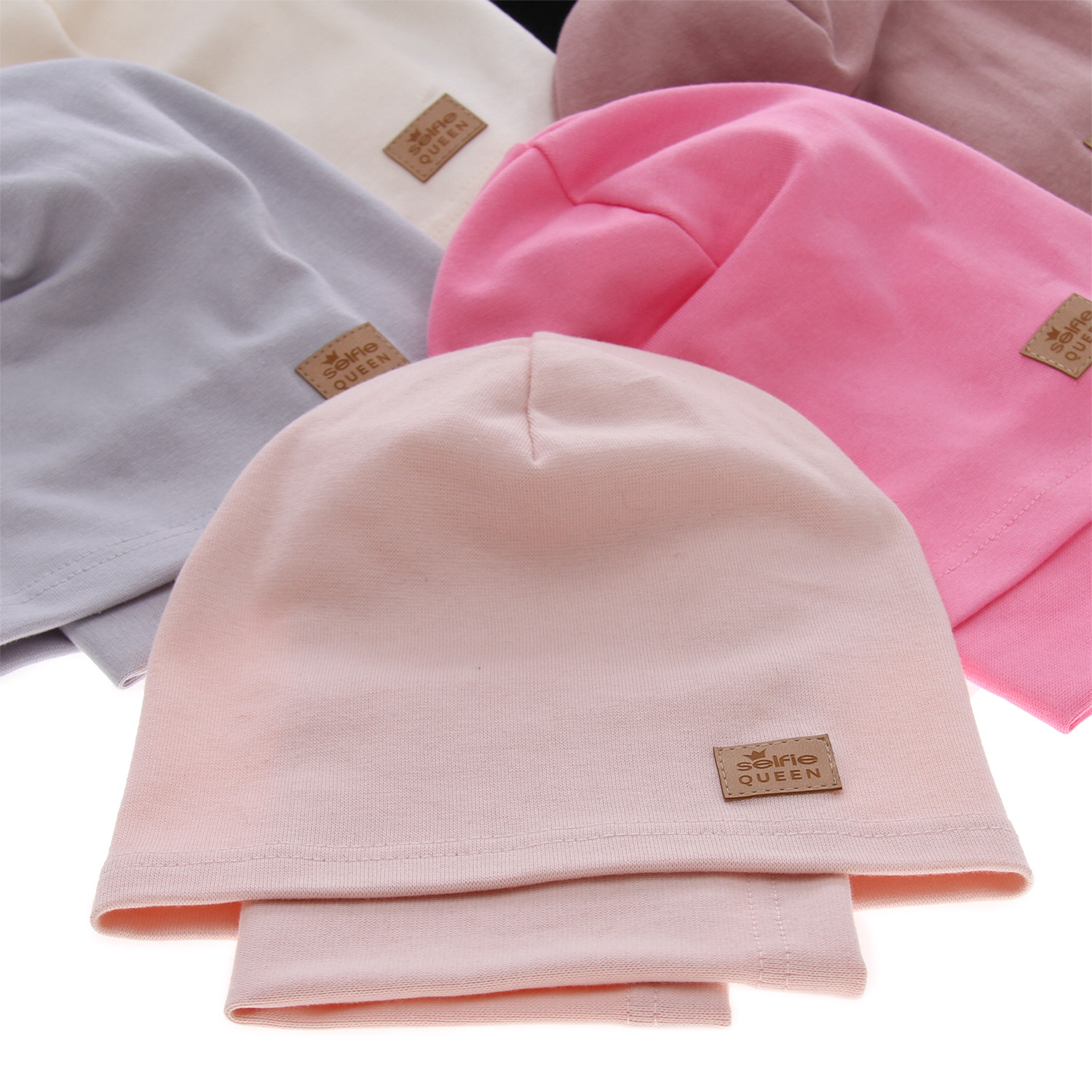 Herbst und Frühlingsset Mädchen: Mütze und Schlauchschal Cremefarben Selfie