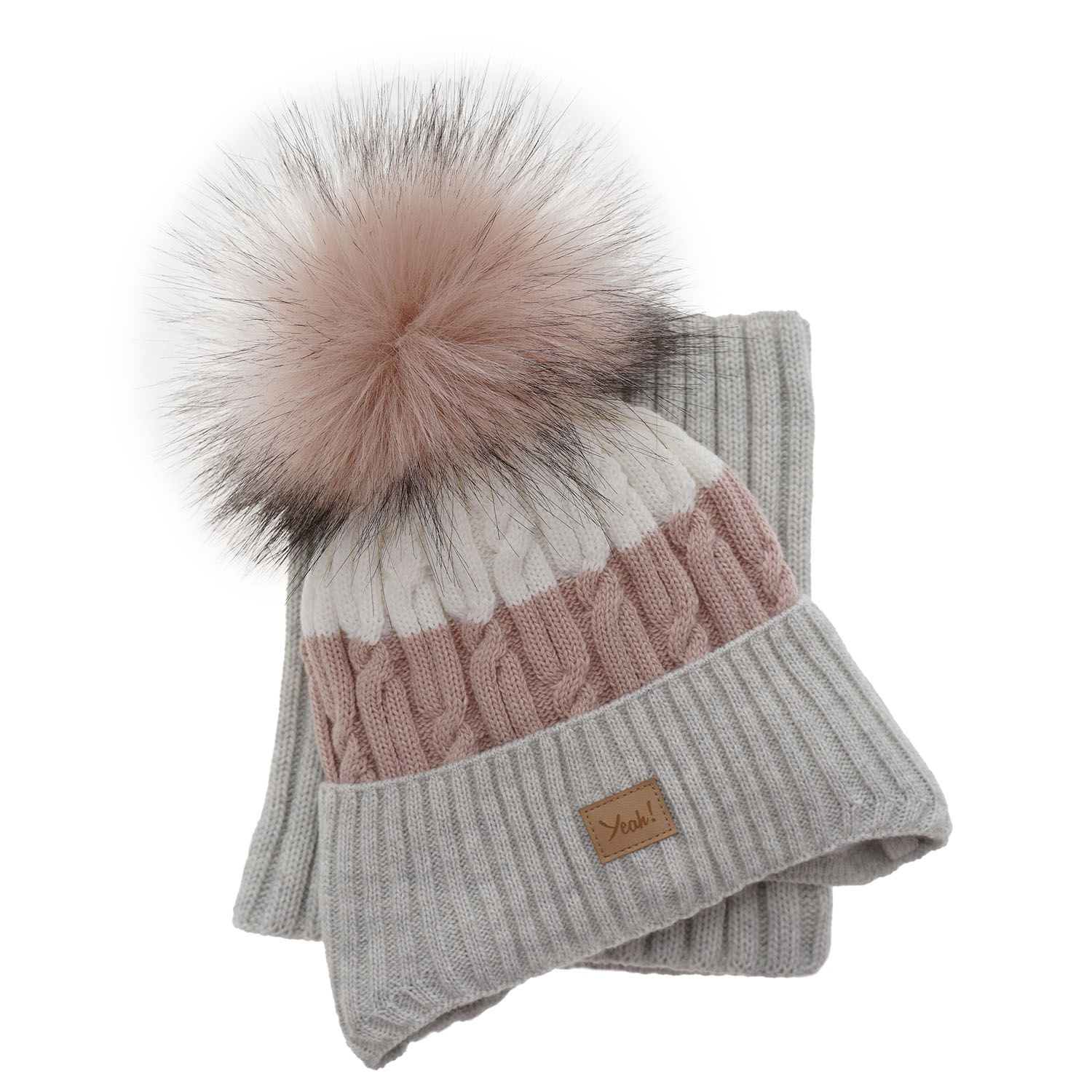 Winterset Mädchen: Mütze und Schlauchschal mit Bommel Rosa Riviera