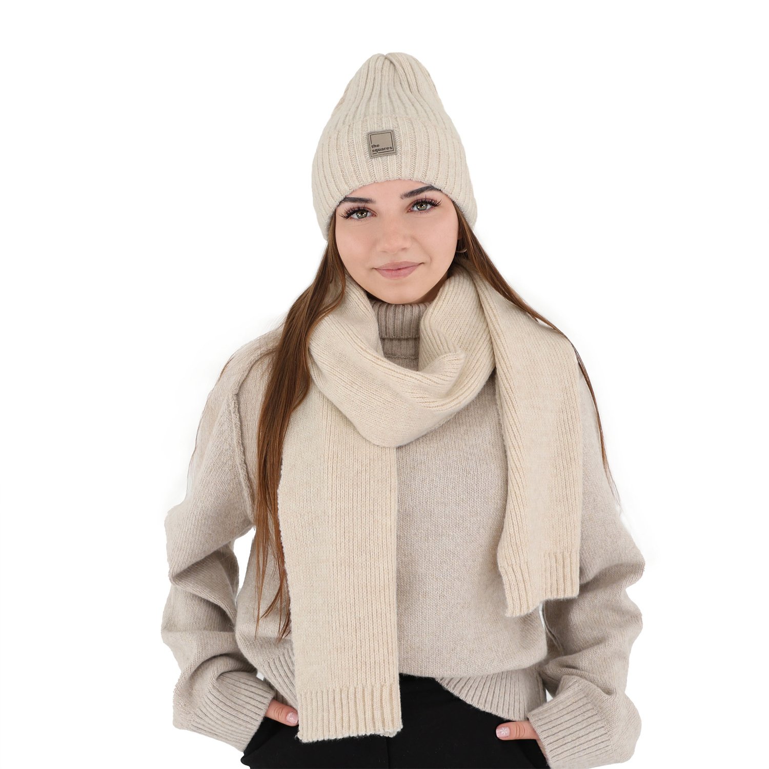Schlauchschal Damen Merinowolle Cremefarben Loretta