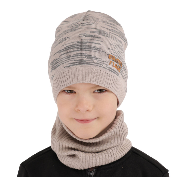 Herbst und Frühlingsset Jungen: Mütze und Schlauchschal, mit Baumwolle, Beige Carter