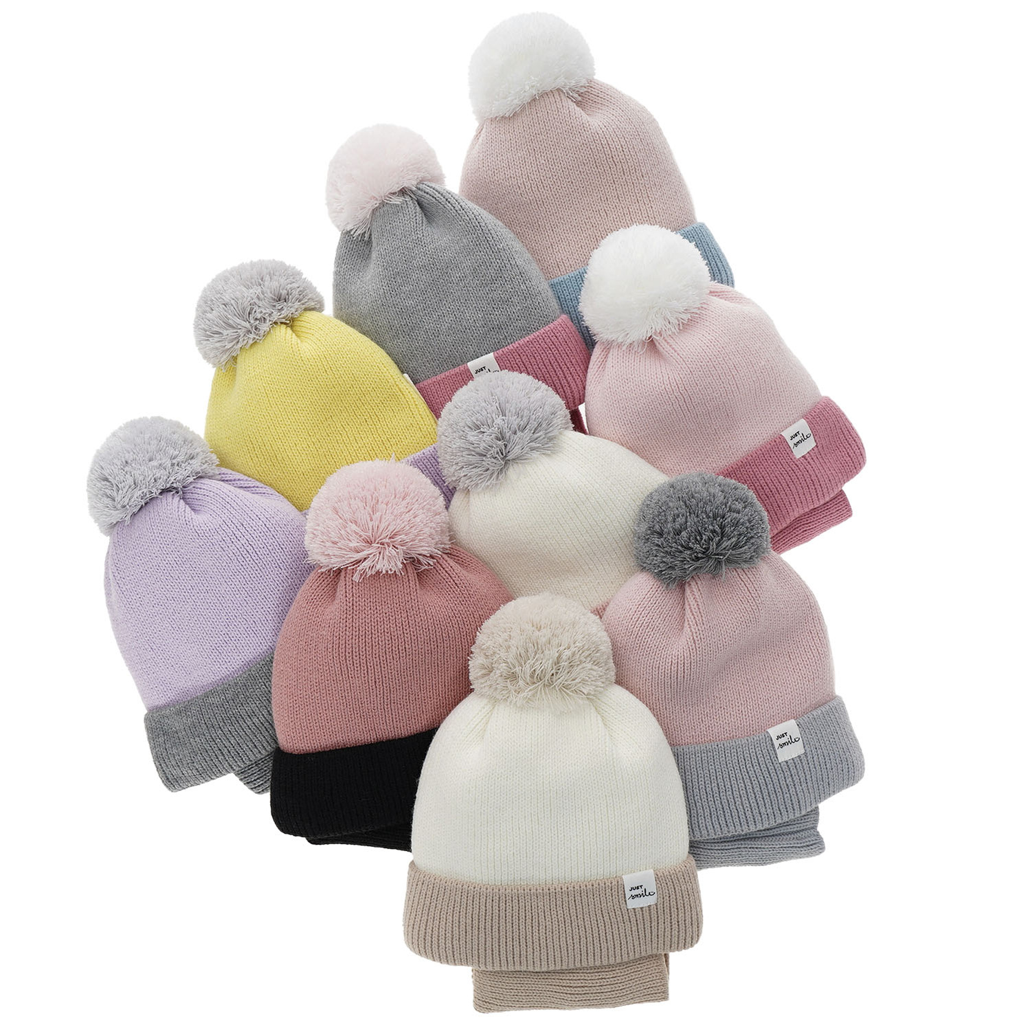 Winterset Mädchen: Mütze und Schlauchschal mit Bommel Rosa Rosalin