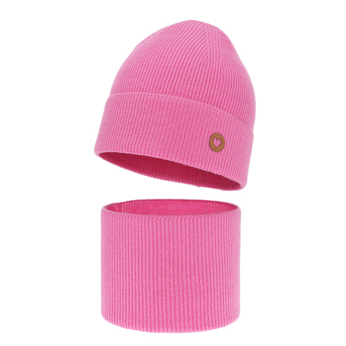Herbst und Frühlingsset Mädchen: Mütze und Schlauchschal 100% extrafeine Merinowolle Rosa Brook