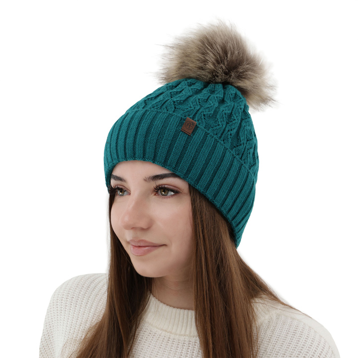 Wintermütze Damen mit Bommel Grün Katty