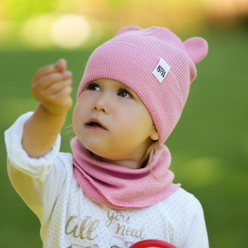 Herbst und Frühlingsset Mädchen: Mütze und Schlauchschal, mit Baumwolle, Gelb Kajra