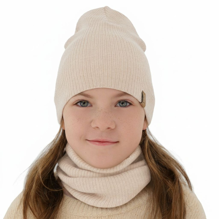 Herbst und Frühlingsset Mädchen: Mütze und Schlauchschal 100% extrafeine Merinowolle Rosa Ricona