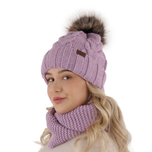 Winterset Mädchen: Mütze und Schlauchschal mit Bommel Violett Torina