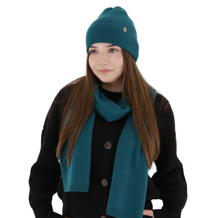 Winterschal Damen, Winter, smaragdgrün, mit Merinowolle und Kaschmir, Irenia