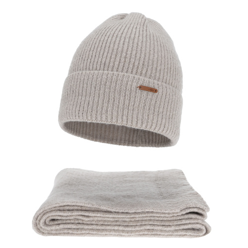 Winterset Damen: Mütze und Schal, Winter, beige, mit Merinowolle, Seala