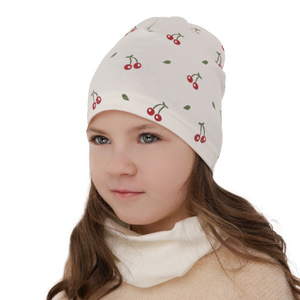 Herbst und Frühlingsset Mädchen baumwolle: Mütze und Schlauchschal Violett Cerise