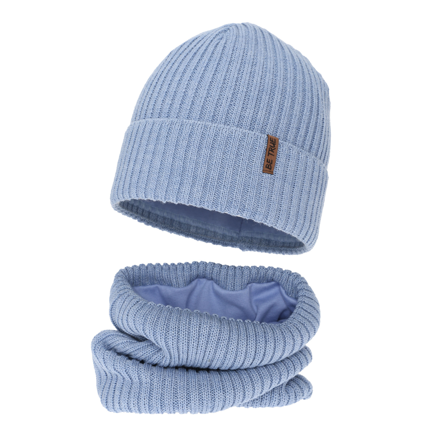 Winterset Jungen: Mütze und Schlauchschal, blau, mit Fleecefutter, mit Merinowolle, Colton