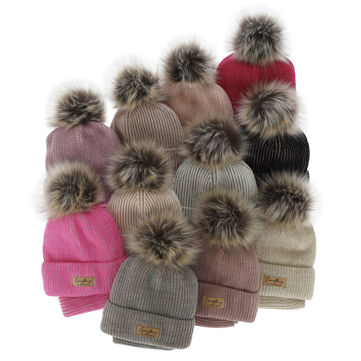 Winterset Mädchen: Mütze und Schlauchschal mit Bommel Beige Floryda