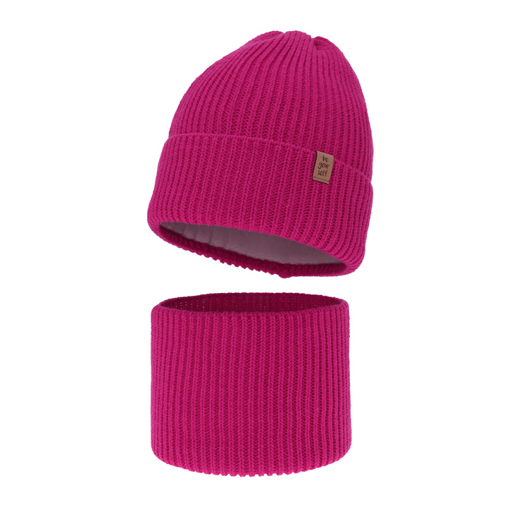 Winterset für Mädchen: Mütze und Schlauchschal in Amaranth Edera