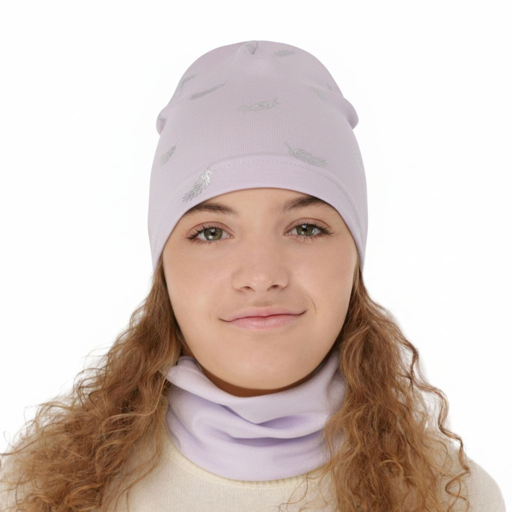 Herbst und Frühlingsset Mädchen baumwolle: Mütze und Schlauchschal Violett Florena