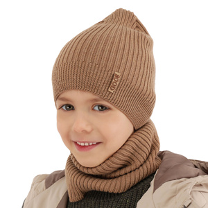 Herbst und Frühlingsset Jungen: Mütze und Schlauchschal 100% extrafeine Merinowolle Camel Chester
