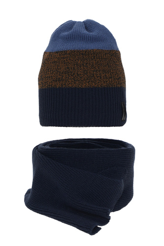 Winterset Jungen: Mütze und Schal Navy Blau Sonik