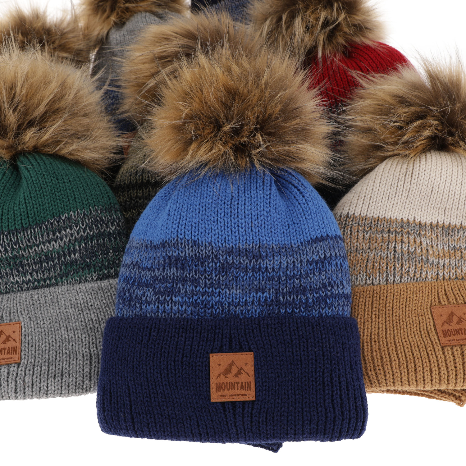 Winterset für Jungen: Mütze und Schlauchschal mit Bommel in Camel Buffalo