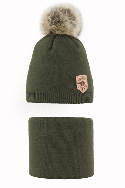 Winterset Jungen: Mütze und Schlauchschal mit Bommel khaki Apolin