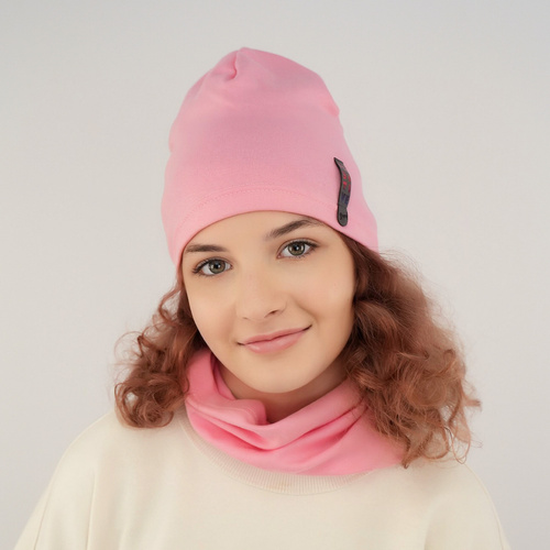 Herbst und Frühlingsset Mädchen: Mütze und Schlauchschal Rosa Flores
