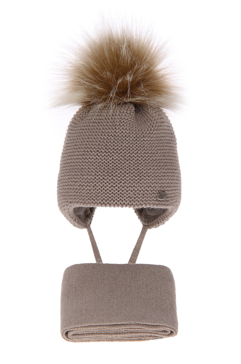 Winterset Mädchen: Mütze und Schal mit Bommel Beige Aimi