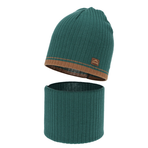 Herbst und Frühlingsset Jungen: Mütze und Schlauchschal, smaragdgrün, mit Baumwolle, Eirik