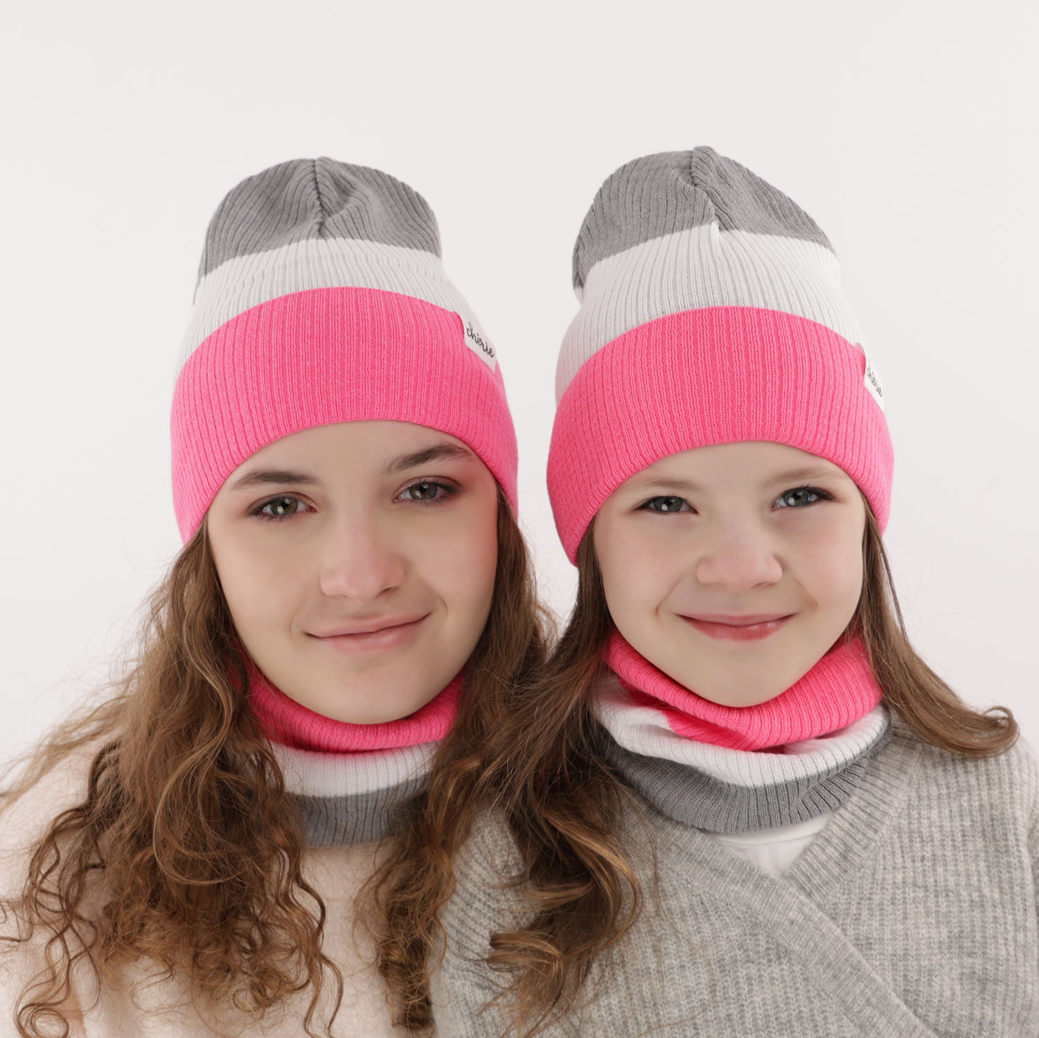 Herbst und Frühlingsset Mädchen: Mütze und Schlauchschal, mit Baumwolle, Rosa Dalila