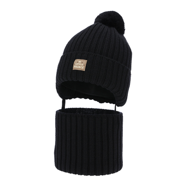 Winterset Jungen: Mütze und Schlauchschal, blau, 100% Merinowolle, gefüttert mit Wollfleece, zum Binden, Masil