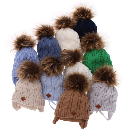 Winterset Jungen: Mütze und Schal mit Bommel Beige Minor