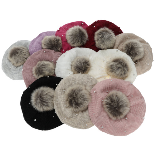Winterset Mädchen: Beret und Schlauchschal, violett, mit Bommel, Fleecefutter, Jeanette
