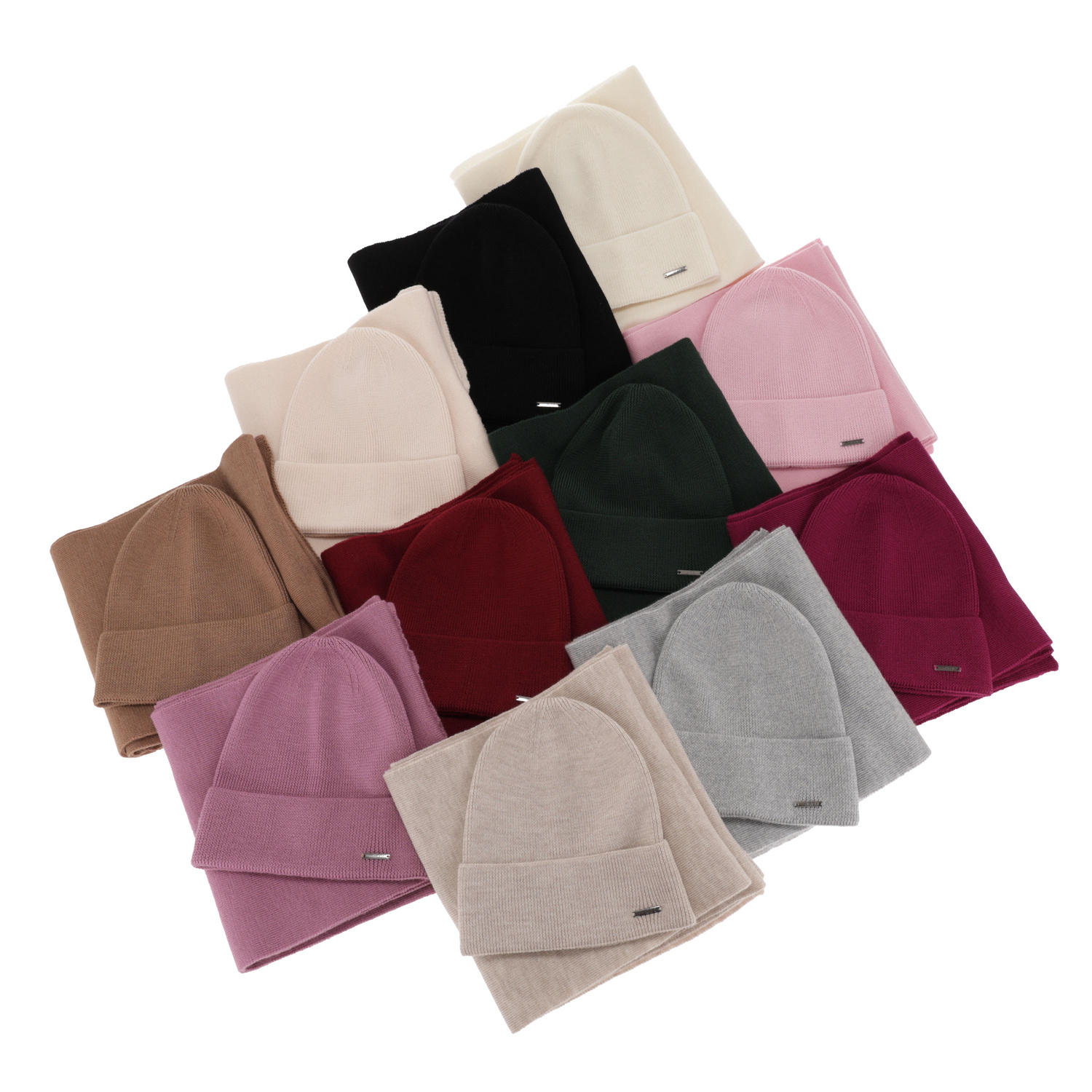 Damen-Set Frühling - Winter: Mütze und Schal Rosa 100% extrafeine Merinowolle Melpomena