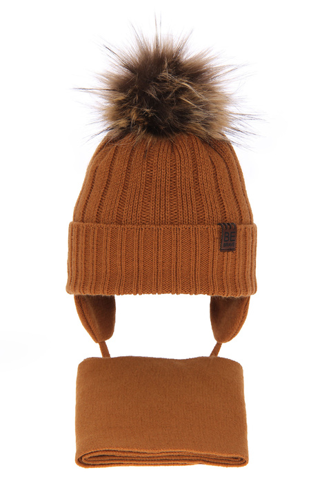 Winterset Jungen: Mütze und Schal mit Bommel Camel Wiko