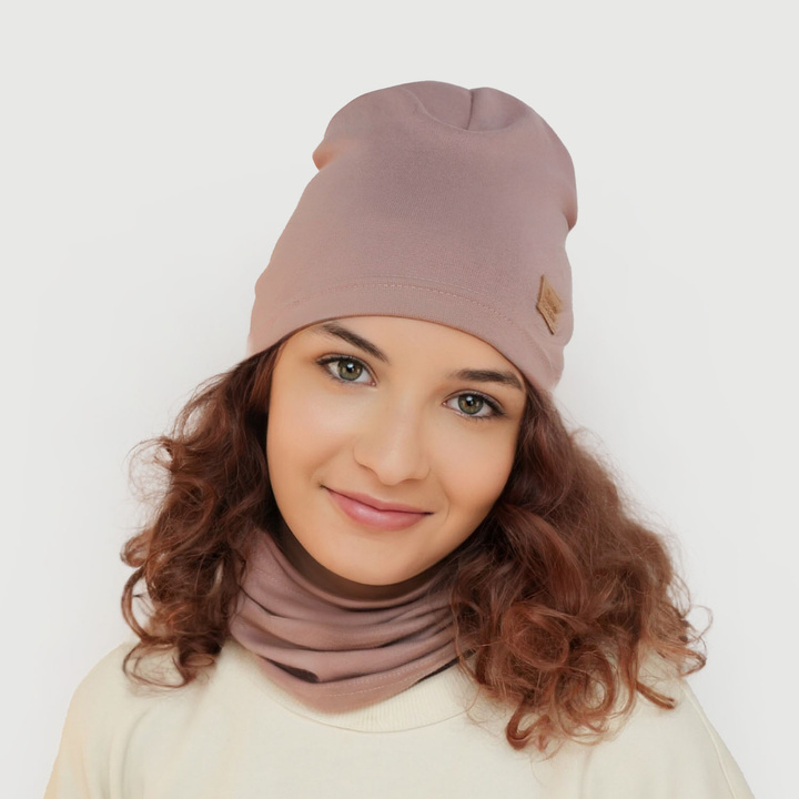 Herbst und Frühlingsset Mädchen: Mütze und Schlauchschal Cremefarben Selfie