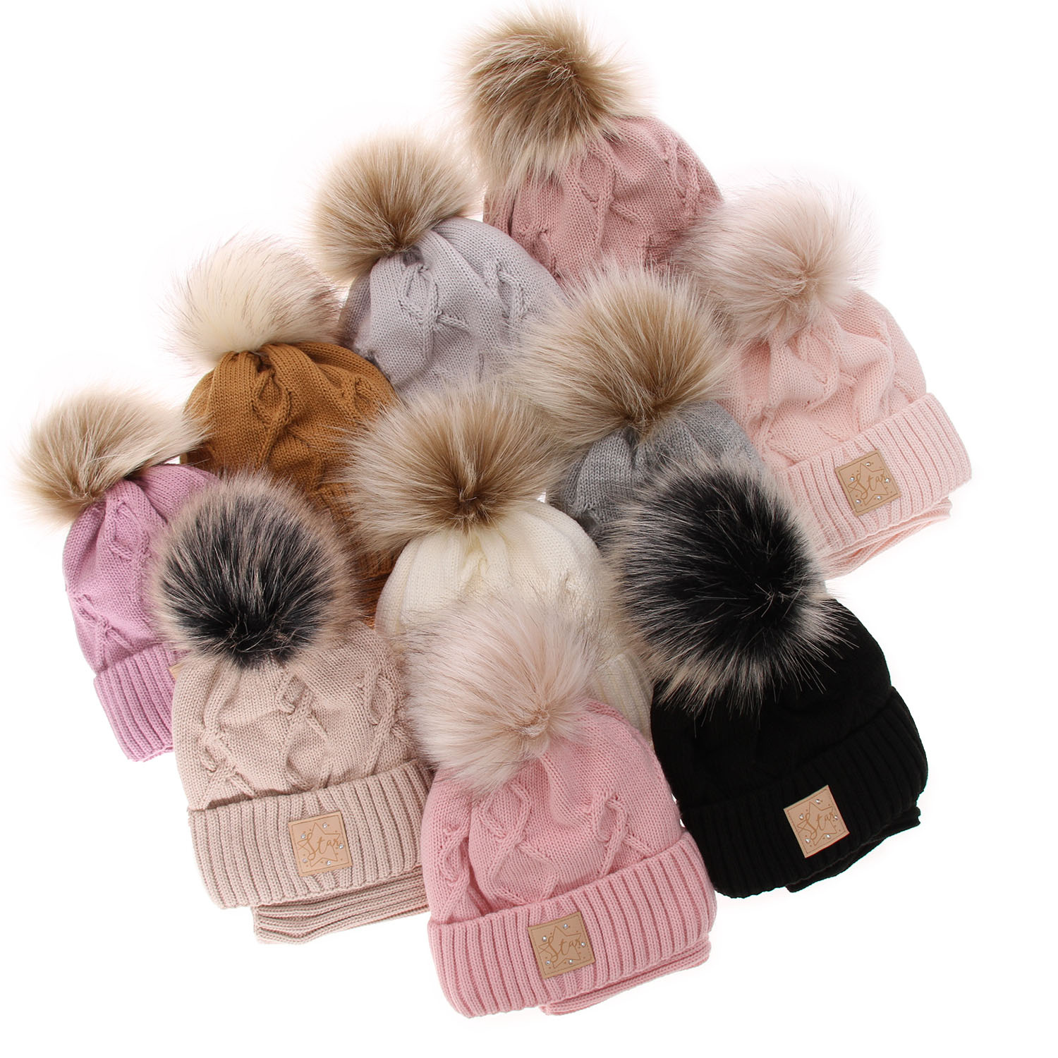 Winterset Mädchen: Mütze und Schlauchschal mit Bommel Schwarz Dina