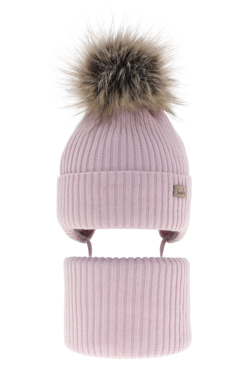 Winterset für Mädchen: Mütze und Schlauchschal mit Bommel in Violett Bria