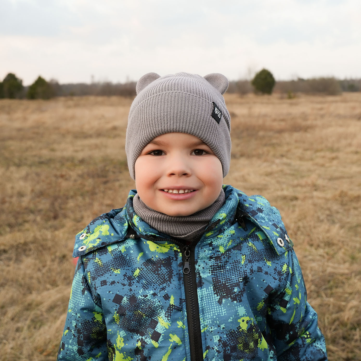 Herbst und Frühlingsset Jungen: Mütze und Schlauchschal, mit Baumwolle, Navy Blau Grajan