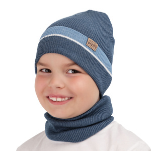 Herbst und Frühlingsset Jungen: Mütze und Schlauchschal Blau Antonio