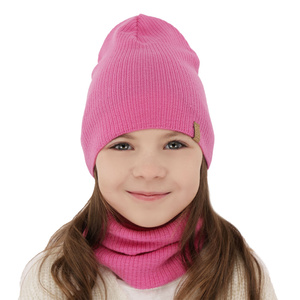 Herbst und Frühlingsset Mädchen: Mütze und Schlauchschal 100% extrafeine Merinowolle Rosa Ricona