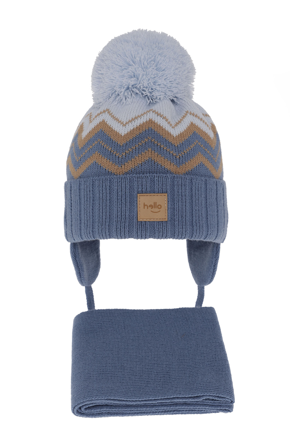 Winterset Jungen: Mütze und Schal mit Bommel Blau Marcus