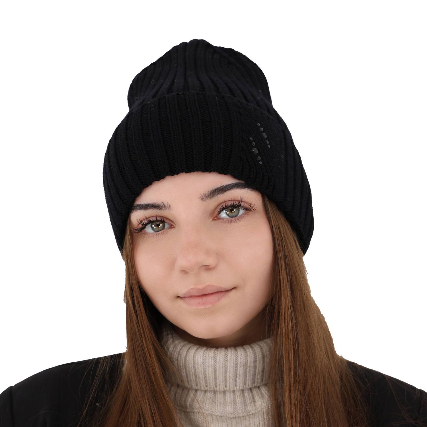 Wintermütze Damen 100% extrafeine Merinowolle Schwarz Ariga