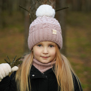 Winterset Mädchen: Mütze und Schlauchschal mit Bommel Beige Zendaya